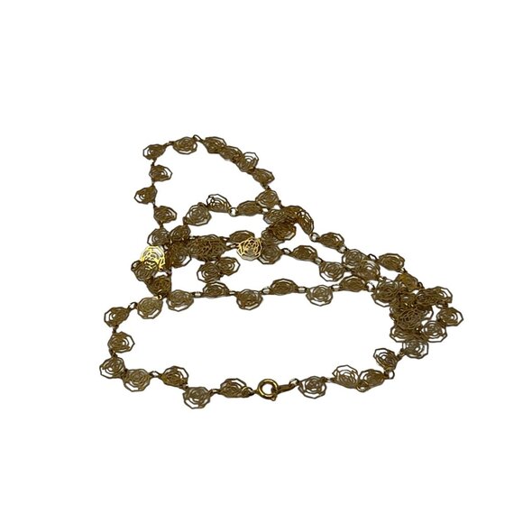 Vintage Rose Necklace Cutout Flowers Gold Tone Chain 28 inches - Picture 2 of 6